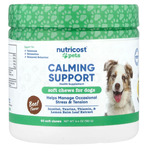 Nutricost, Pets, успокаивающая добавка, для собак, говядина, 60 жевательных таблеток, 180 г (6,4 унции)
