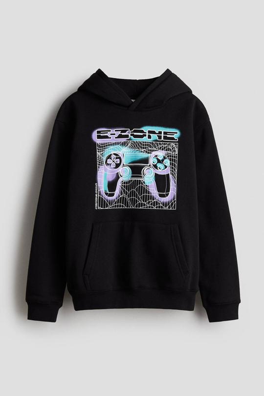 H&M Толстовка с капюшоном и принтом, черный