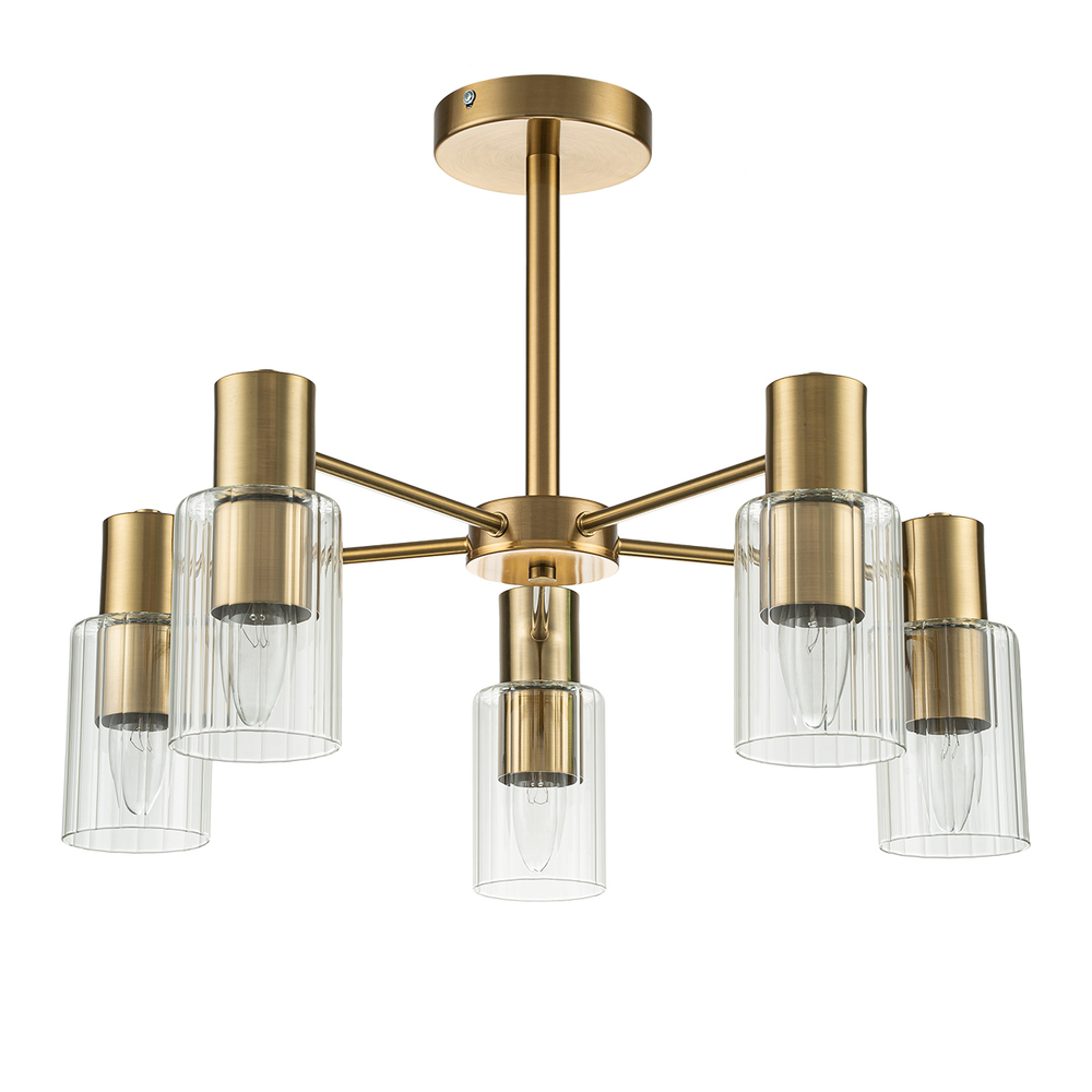 Светильник на штанге 5x40Вт, E14, металл/стекло, золото