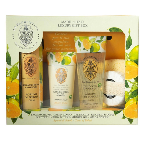 LA FLORENTINA набор Цитрус (Пена для ванны 500мл+Лосьон для тела 200мл+Гель для душа 250мл+Мыло 115г+Спонж) (06685)