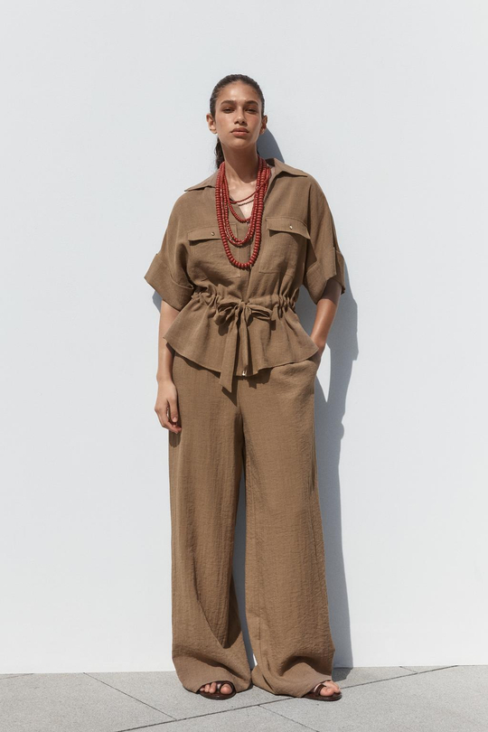 ZARA РУБАШКА САФАРИ, КОРИЧНЕВЫЙ