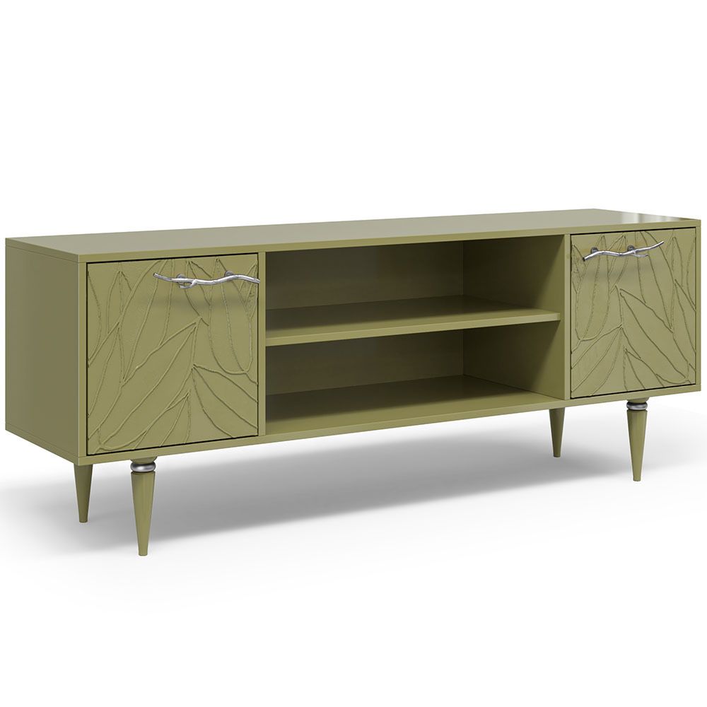 Тумба под ТВ Арт Колор leaves 155см Классик Сильвер Зеленая олива