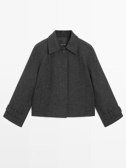 Massimo Dutti Короткое пальто из смесовой шерсти реглан, серый