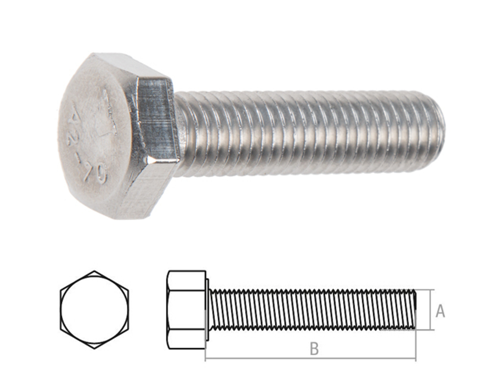 Болт М10х50 шестигр., нерж.сталь (А2), DIN 933 (2 шт в зип-локе) STARFIX
