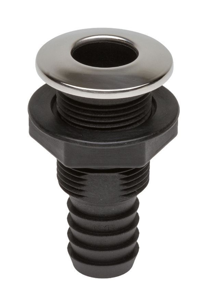 Разъем водосброса пластиковый с крышкой из нержавеющей стали под шланг 25 мм, черный