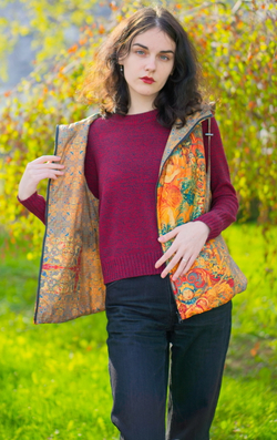 Двусторонний жилет "Четыре стихии", по мотивам фламандских гобеленов 17 века "Времена года, четыре стихии"