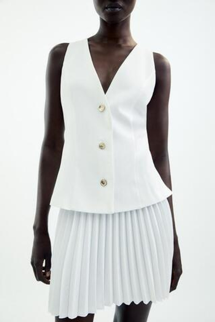 ZARA КОМБИНИРОВАННОЕ МИНИ-ПЛАТЬЕ, ЭКРЮ