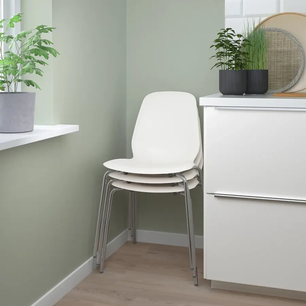 EKEDALEN / LIDÅS Стол и 4 стула ИКЕА, дуб/белый хром