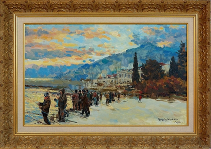 Картина Бочарова С.П. "Ялта. Рыбаки на набережной" холст/масло 50х80