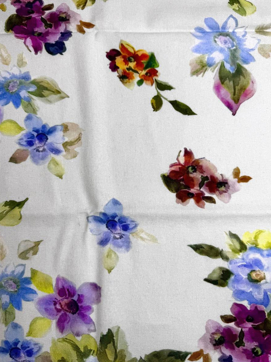 Плательная лен принт цветы голубые/бордо/сиреневый на молочном PHARMA RH#6