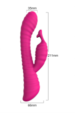 Розовый ребристый вибратор с клиторальным стимулятором S-HANDE Moonlight - 21,1 см. (Цвет: розовый)