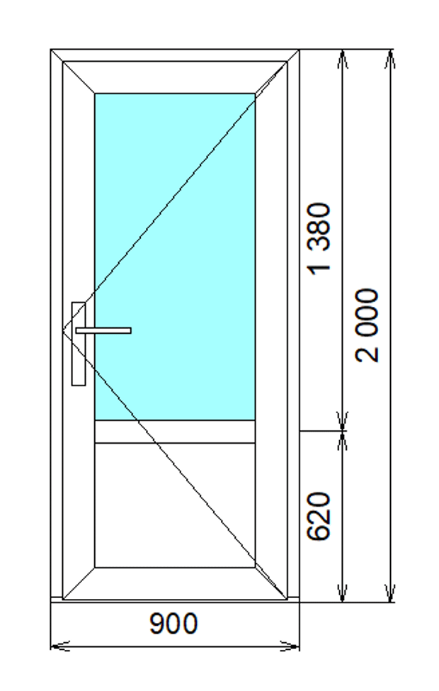 Дверь входная поворотная 900 х 2000 мм. с нажимным гарнитуром, многозапорным замком, личинкой, алюминиевым порогом.