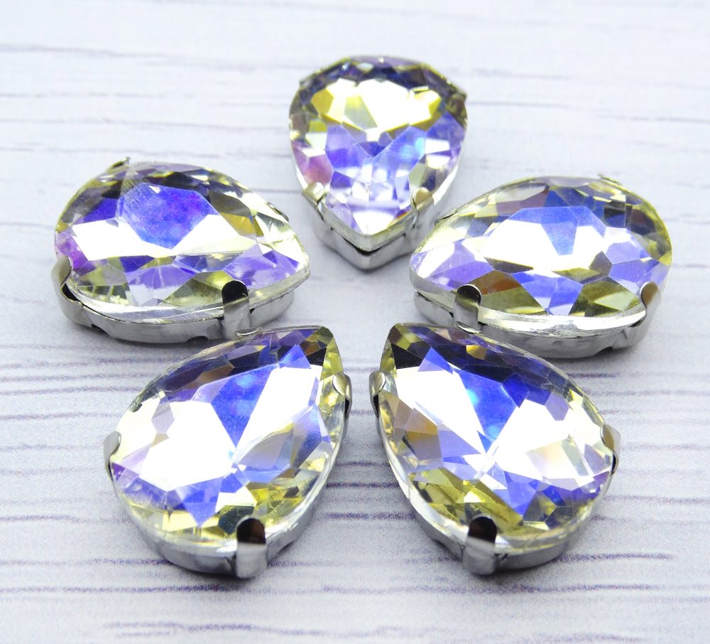 АЦ037НН1318 Хрустальные стразы формы "капля" в цапах, цвет: прозрачный AB, 13х18 мм, 3 шт.