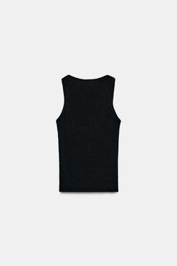 ZARA ФУТБОЛКА В РУБЧИК С КРУЖЕВОМ, ЧЕРНЫЙ