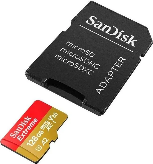 Карта памяти SanDisk Extreme microSDXC 128GB + SD Adapter 160МB/s, Class 10 UHS-I U3 (SDSQXA1-128G-GN6MA)