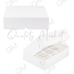 Коробка под капкейки с окошком 350*250*100 мм (12) (белая) целлюлозный картон с односторонним мелованным покрытием, эконом, 50шт