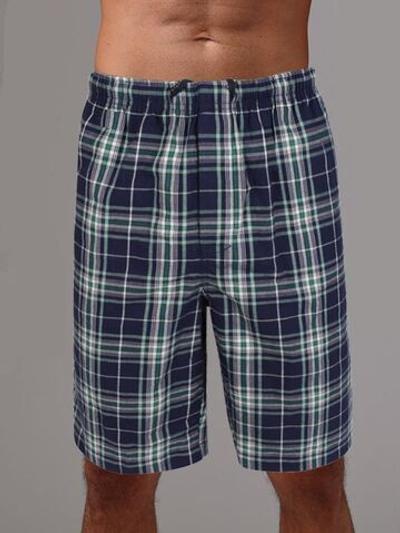 Удлиненные клетчатые мужские шорты (Размер: XXL) (Цвет: синий с зеленым)