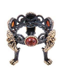 Народные промыслы AM-3995 Подсвечник «Львы» (латунь, янтарь)