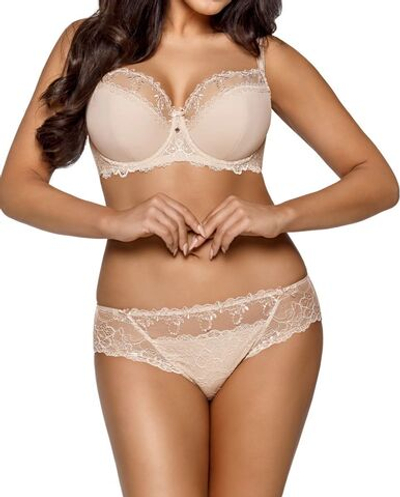 Бюстгальтер plus size с полусшивными чашками с изысканным кружевом (Размер: 95F) (Цвет: бежевый)