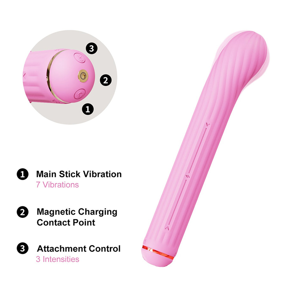 Розовый модульный вибратор-кролик 21,5см со сменными насадками Otouch Magic Stick S1 Plus Modular Rabbit Pink