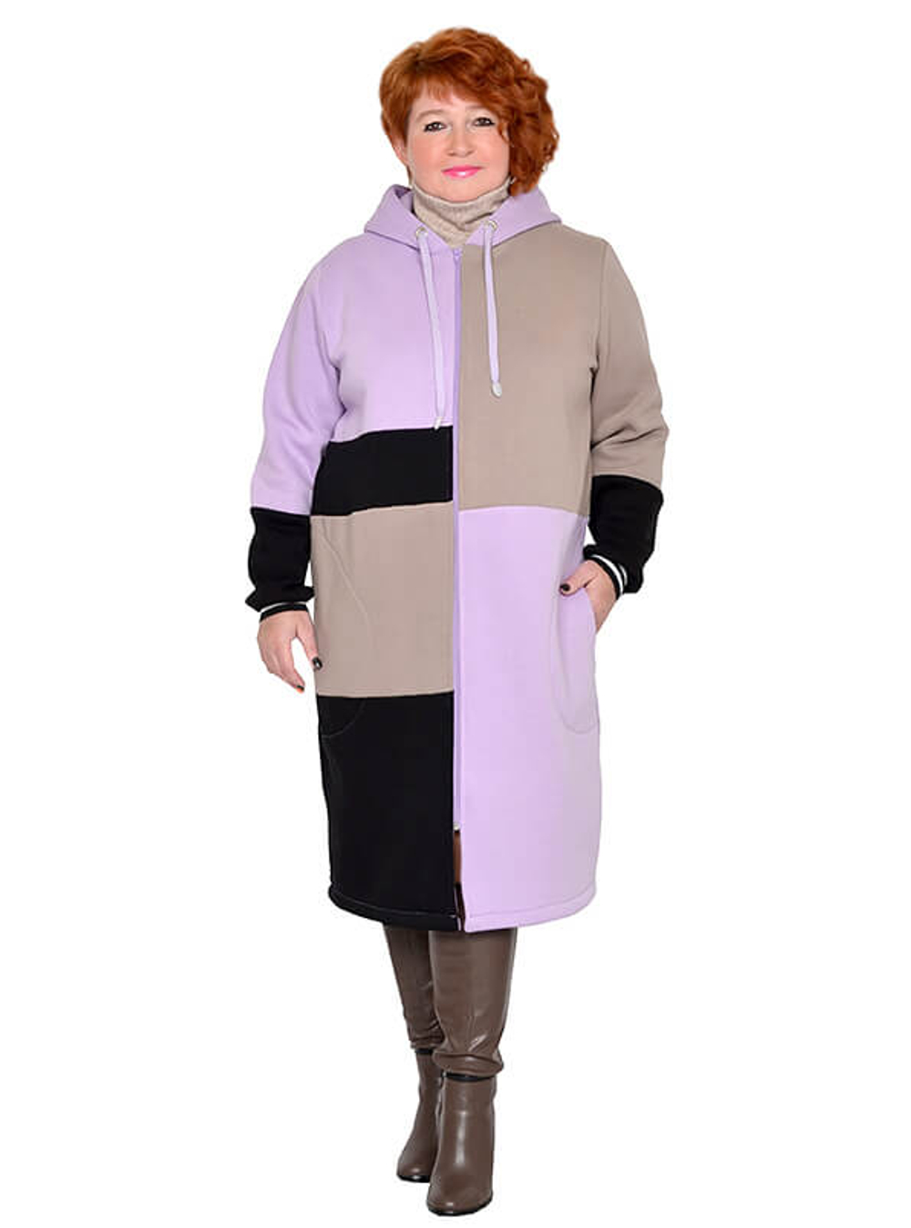 Зимняя удлинённая толстовка Лаванда