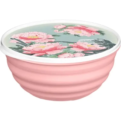 Миска Latina 1,1л с крышкой с декором Сад пионов (розовый)