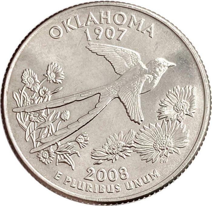 25 центов (1/4 доллара, квотер) 2008 США «Штат Оклахома» (P)