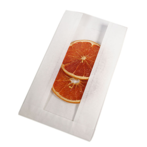 Пакет бумажный (с окном и V- дном под выпечку) 250*140*60мм, Белая, с рисунком 100шт/упак,1500шт/кор