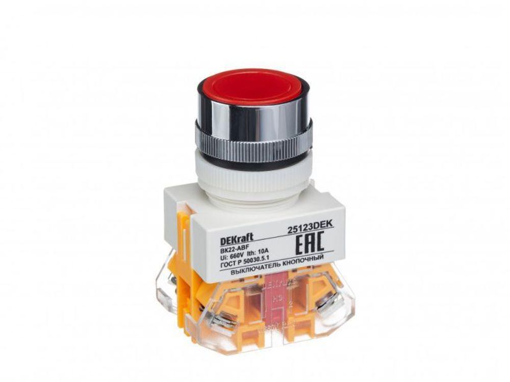 Выключатель кнопочный ABF ВК-22 d22мм 220В с фиксацией красн. DEKraft 25123DEK