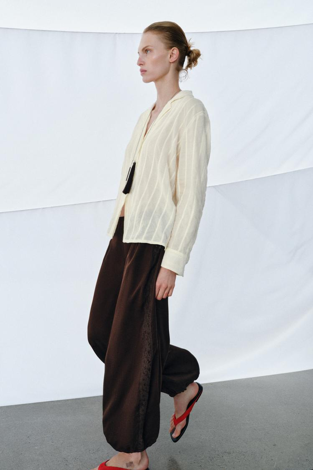 ZARA РУБАШКА В ПОЛОСКУ ZW COLLECTION, ЭКРЮ