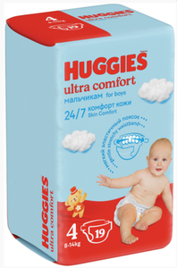 ПОДГУЗНИКИ HUGGIES ULTRA COMFORT 4 ДЛЯ МАЛЬЧИКОВ 8-14КГ 19ШТ