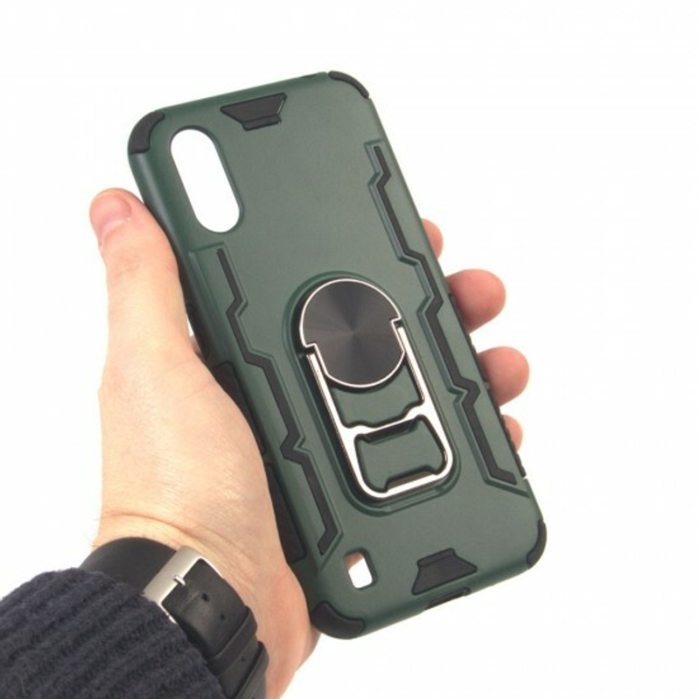 Противоударный чехол для Samsung Galaxy A01 с кольцом-открывашкой, 012226 Темно-синий