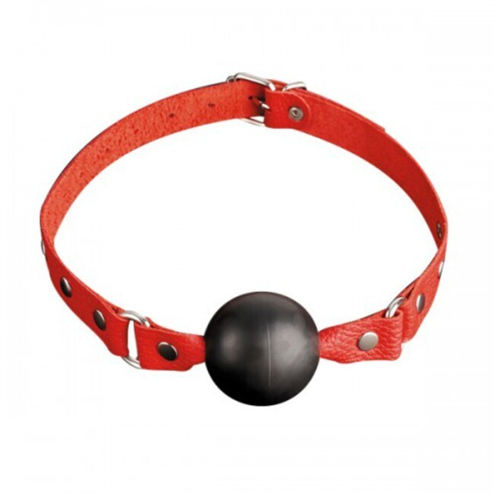 Кляп с красным ремнем из натуральной кожи (Цвет: красный с черным)