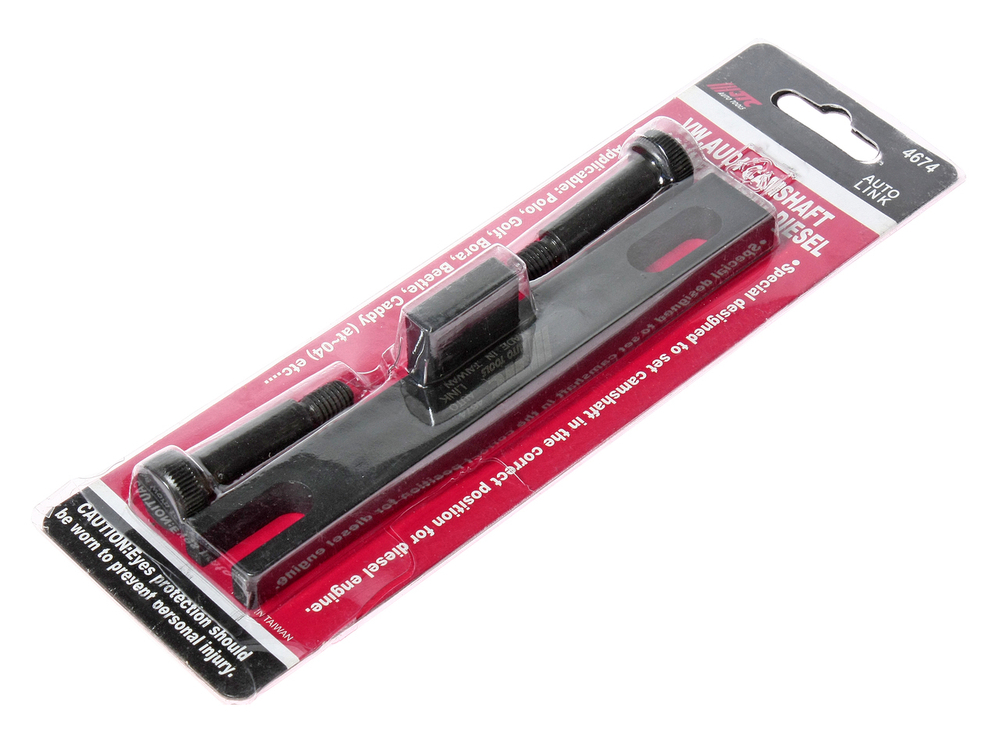 JTC-4674 - Фиксатор распредвала (VW,AUDI дизельные двигатели) JTC - 
	Инструмент предназначен для фиксации распредвала на дизельных двигателях.
	Применение: Polo, Golf, Bora, Beetle, Caddy и др.
	Габаритные размеры: 220/60/20 мм. (Д/Ш/В)
	Вес: 300 гр.