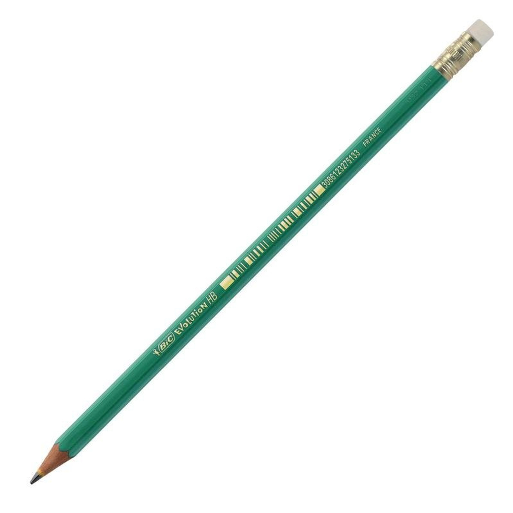 Карандаш чернографитный BIC, заточен, с ластиком, НВ, Evolution Эко