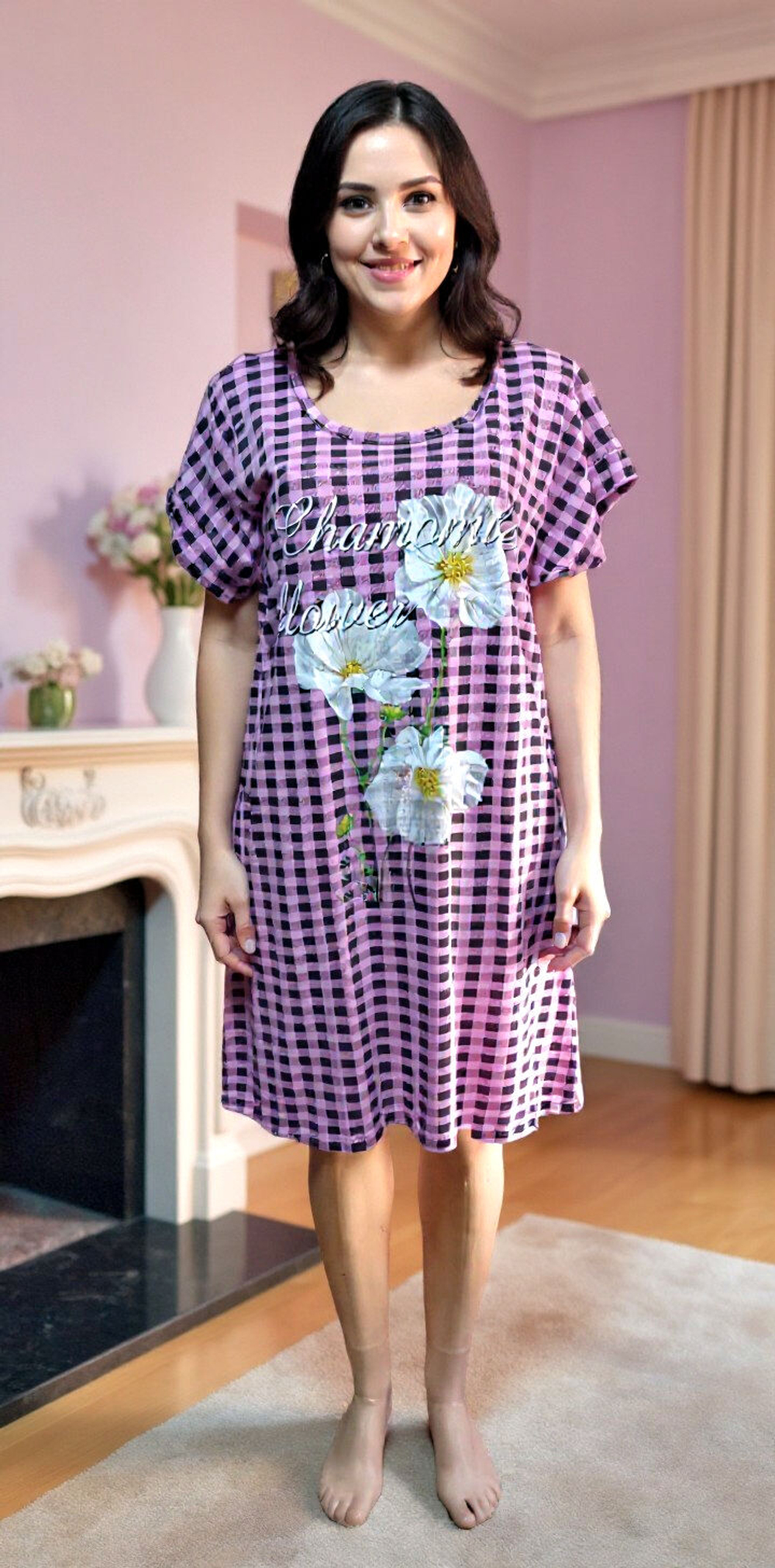 Туника домашняя цвет фиолетовый, размер 48 - 56