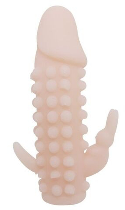 Телесная насадка на пенис со стимулятором клитора - 12,2 см. (Цвет: телесный)