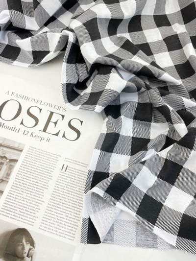 ЧЕРНО-БЕЛАЯ КЛЕТКА 185см - Кулирка 100% х/б карде (ОЗ59 Регина) (к1 стрела от кромки 60см)