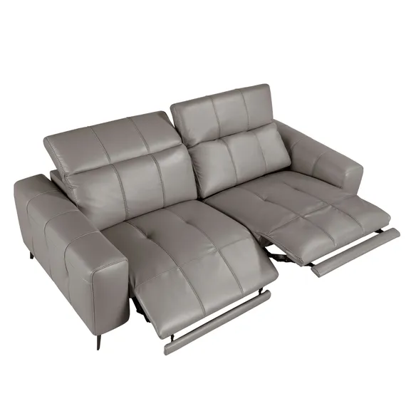 3-местный диван с реклайнером из серой кожи модель 6210