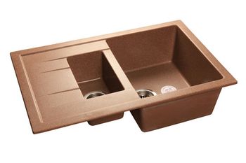 GRANFEST Мойка мрамор QUADRO GF-Q--775KL 1.5-чаш+крыло 775*500мм   терракот арт.GF-