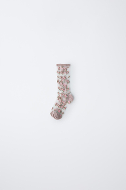 ZARA НОСКИ ИЗ ПОЛУПРОЗРАЧНОЙ ТКАНИ С ЦВЕТОЧНЫМ УЗОРОМ, РОЗОВЫЙ