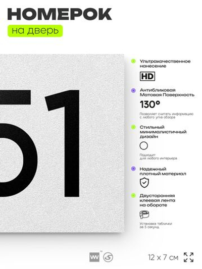 Номер на дверь 951, табличка на дверь для офиса, квартиры, кабинета, аудитории, склада, белая 120х70 мм, Айдентика Технолоджи