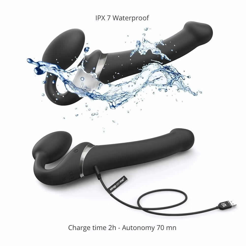 Черный безремневой вибрострапон Strap-On-Me Multi Orgasm Size XL (Цвет: черный)