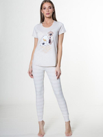 Трикотажный комплект с лосинами в широкую полоску (Размер: L) (Цвет: бежевый)