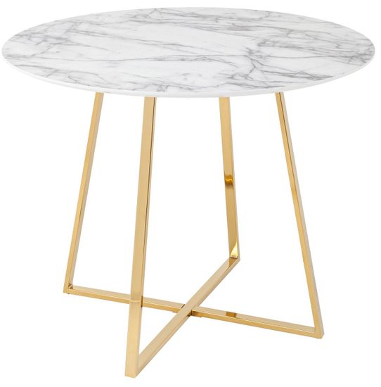 Стол обеденный Дакота 100*100 белый мрамор ножки золото