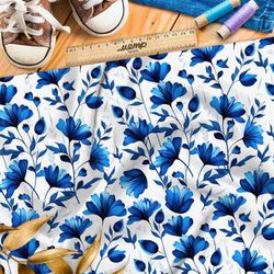 Ткань саржа васильки в стиле гжель