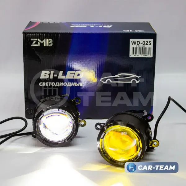Противотуманные фары (ПТФ) "ZMB" WD-025 лазерные с Bi-LED модулем на Лада Веста, Гранта FL, Нива Урбан, X-Ray, Renault, Nissan, Ford, Opel, Mitsubishi - желтый/белый свет
