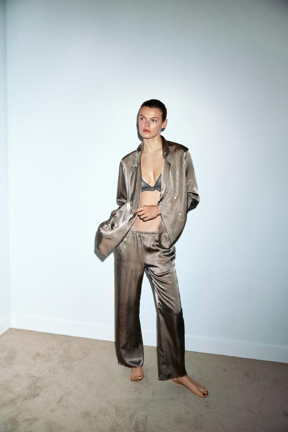 ZARA БРЮКИ В ПИЖАМНОМ СТИЛЕ В ПОЛОСКУ, РЫЖЕВАТО-КОРИЧНЕВЫЙ