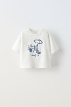 ZARA ФУТБОЛКА С ВЫШИВКОЙ, БЕЛЫЙ