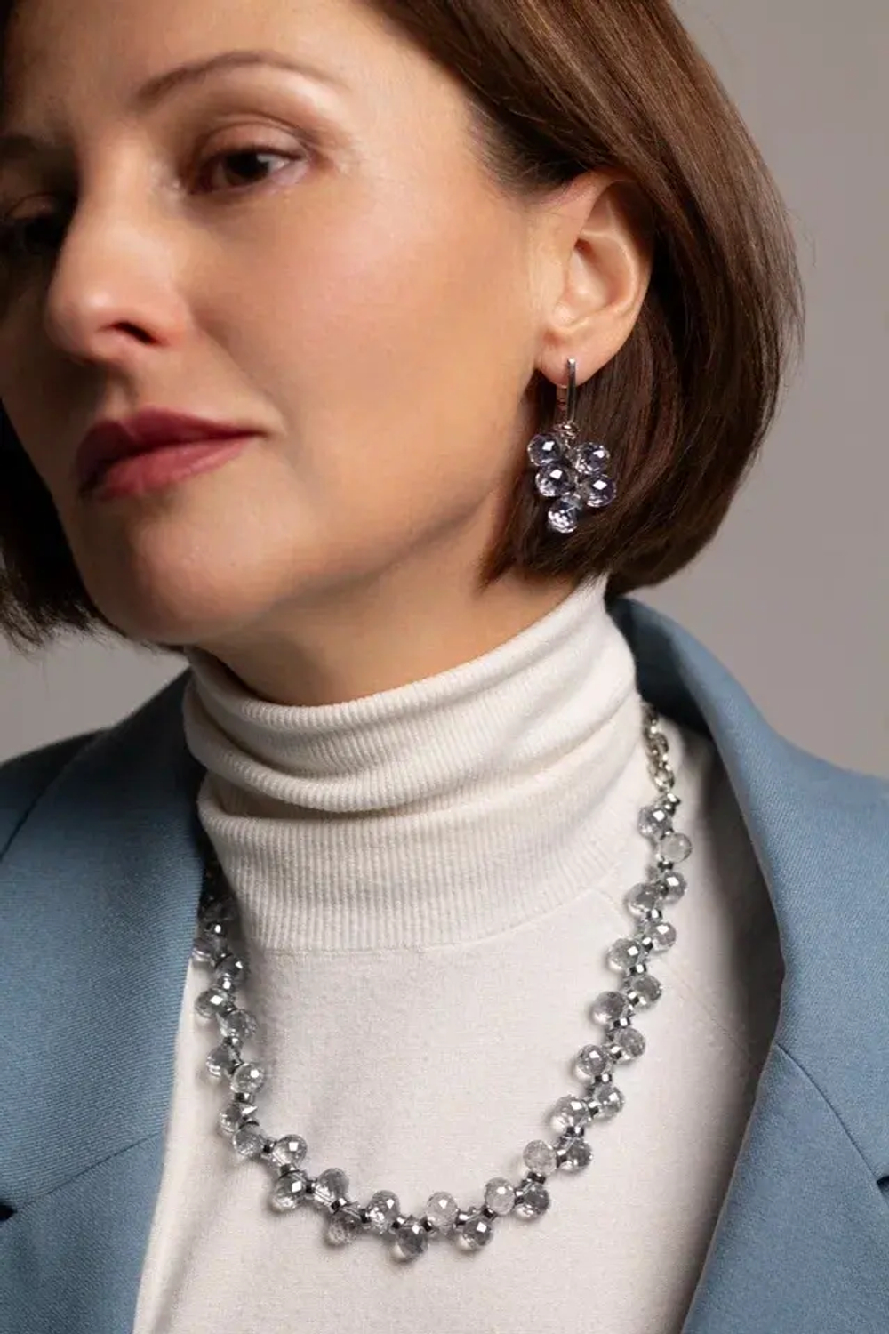 Серьги "Деора" светлый серо-голубой чешский хрусталь, оттенок серебро